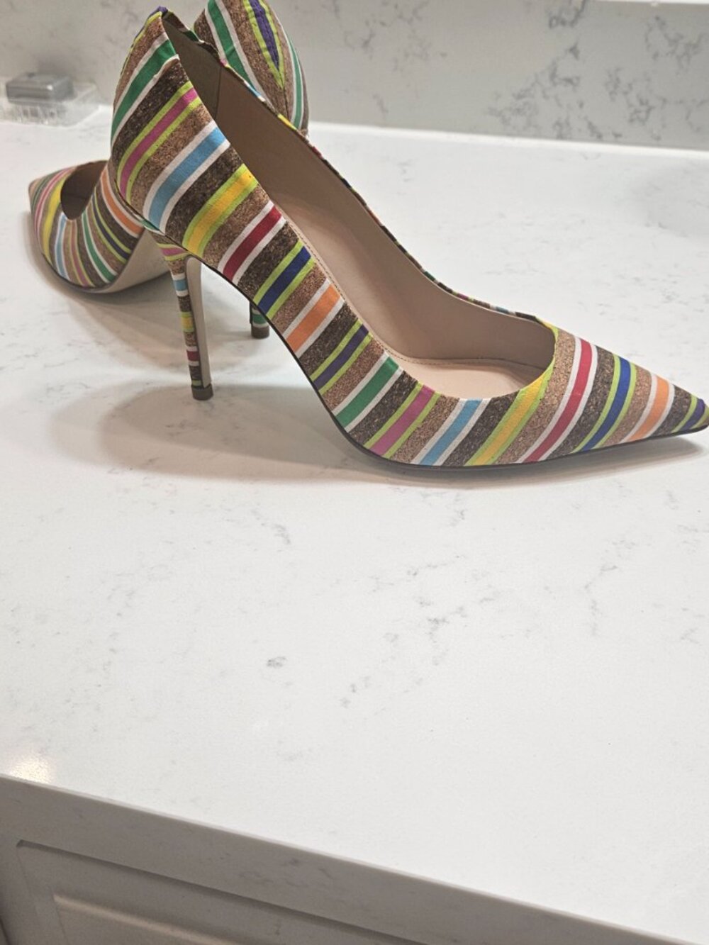 J. Crew Striped Multicolor Pointed-Toe Heels-New Never Worn 6 1/2 7